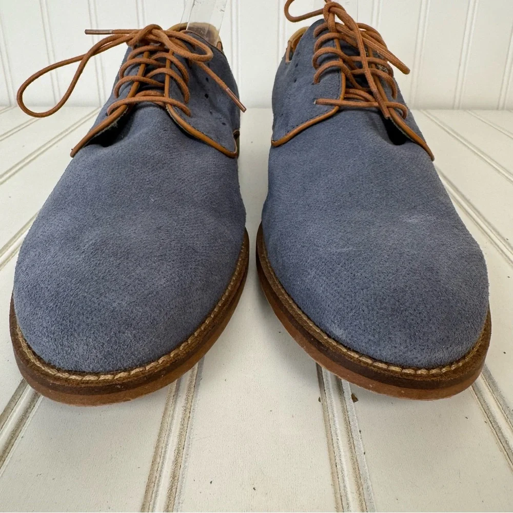 Men's Blue Suede Lace-Up Dress Shoes with Tan Accents